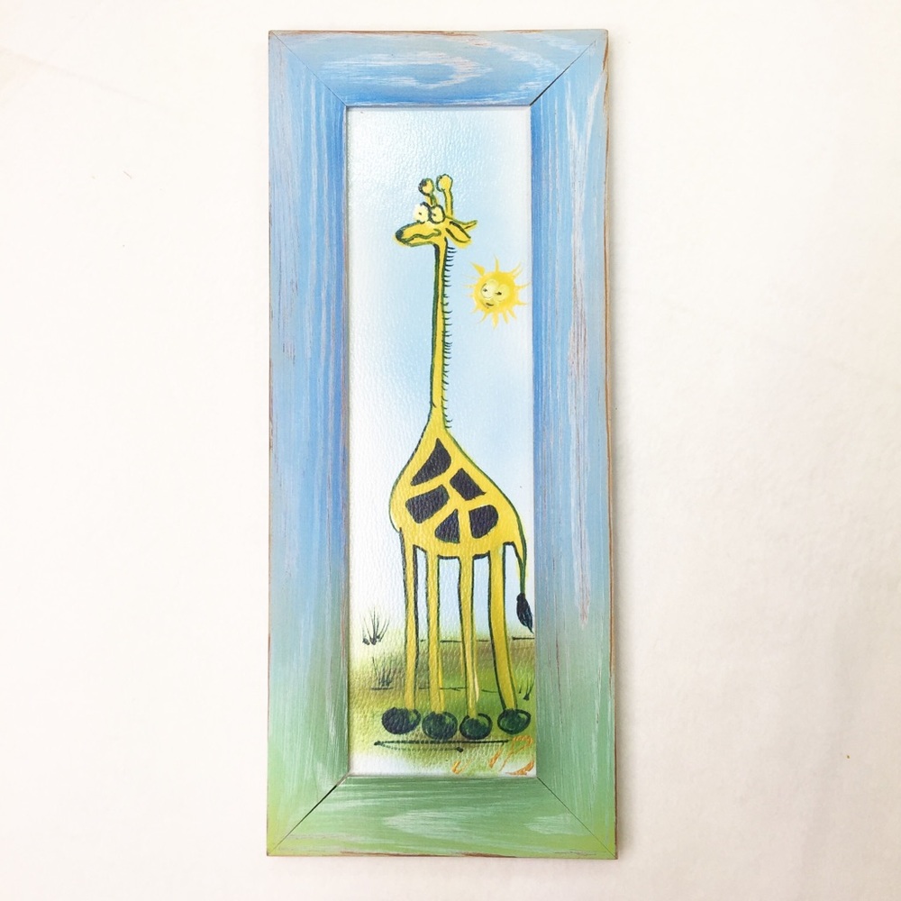 Giraffe Painting Nursery Kids Wall Art Wood Frame